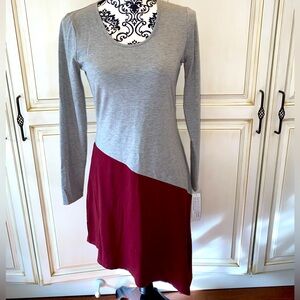 Nene Leakes Size XS Grey and Maroon Long Sleeve Asymmetrical Dress